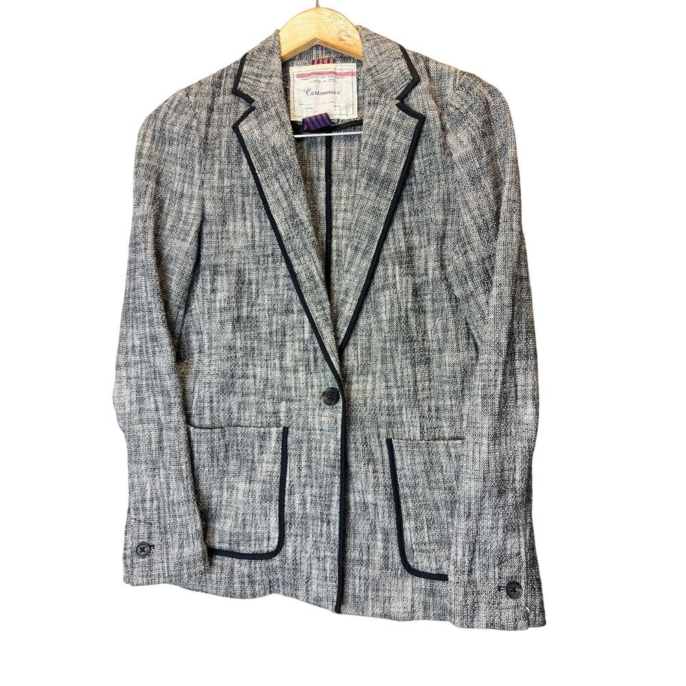 Cartonnier Anthropologie Black White Tweed Contrast Trim Blazer Jacket Size 6